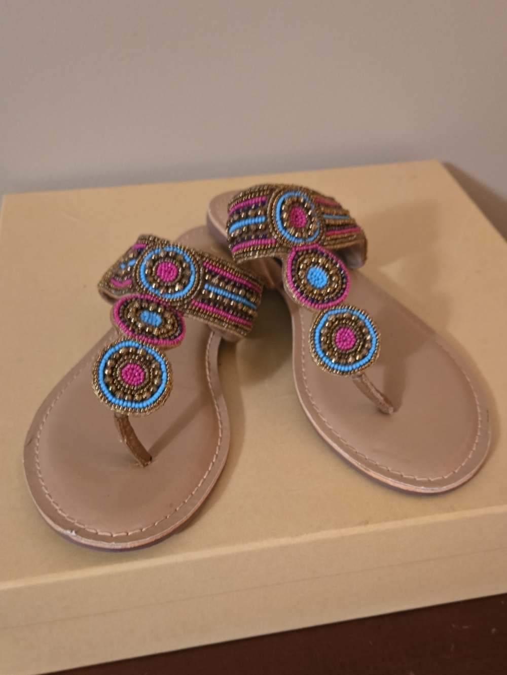 Beaded Circle Embellished Thong Sandals - Multicolor Size 9 Unbranded